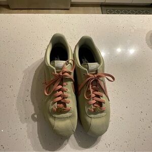 Nike Olive Sneakers with Coral Laces